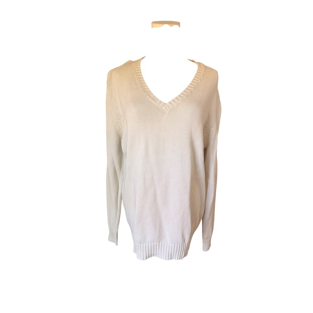 Brandy Melville Cream V-Neck Oversized Cotton Knit Sweater One Size